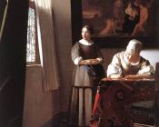 约翰尼斯 维米尔 : Lady Writing a Letter with Her Maid